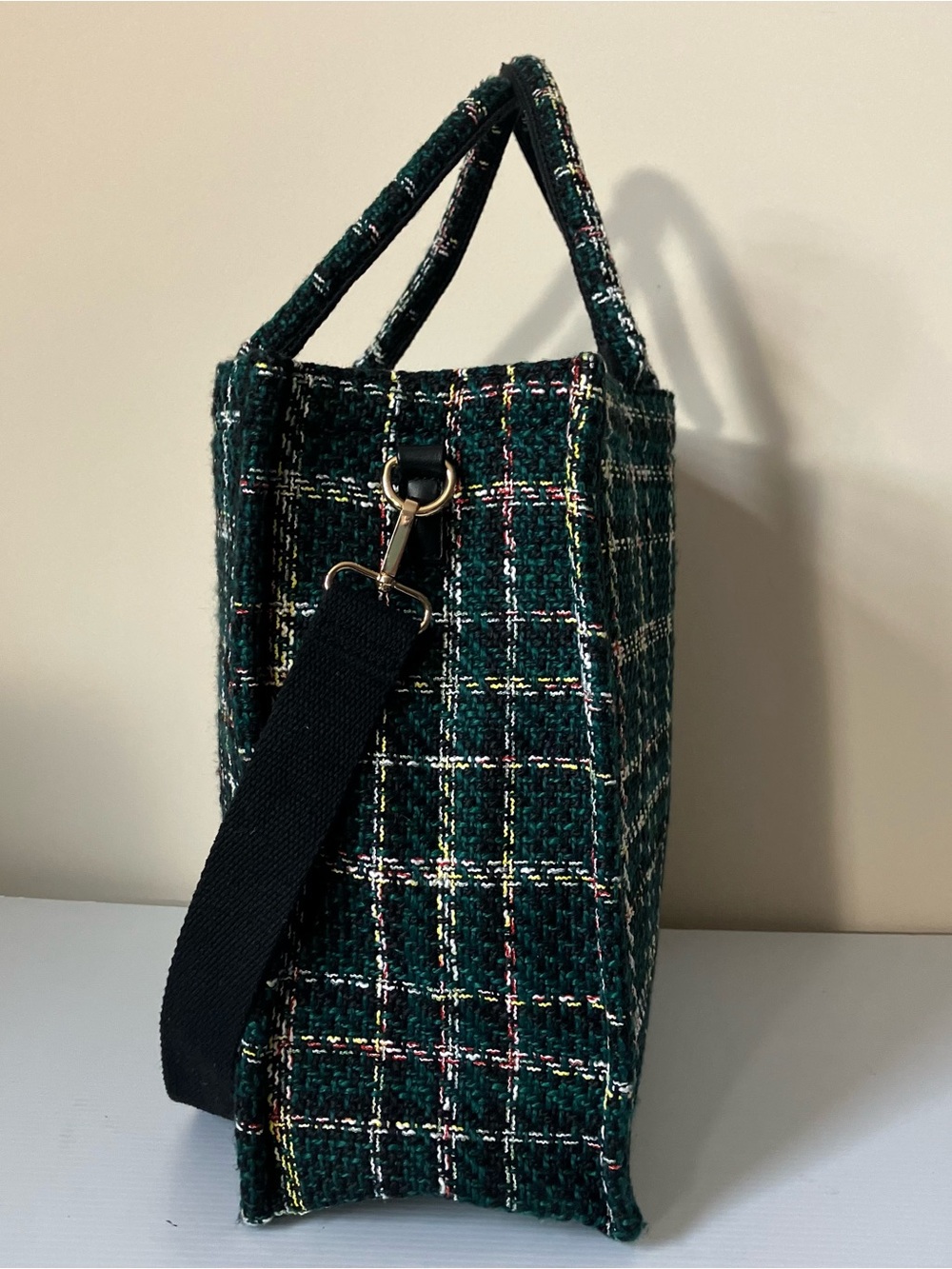 Urban Expressions Tweed Plaid Tote Bag Green Structured Carryall - Picture 4 of 9